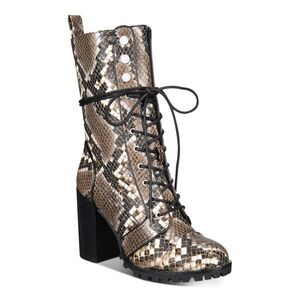 DOLCE VITA Womens Beige Animal Print With Side Zip Lace-Up Combat Boots 6